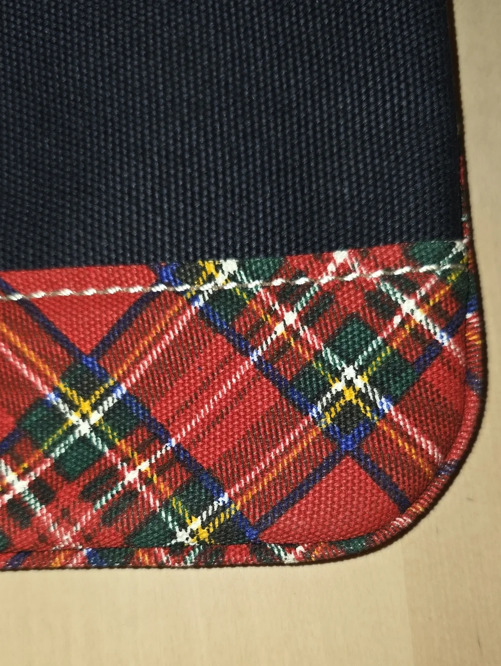 Land's End Canvas Zippered Black Wristlet Clutch with Red Tartan Trim